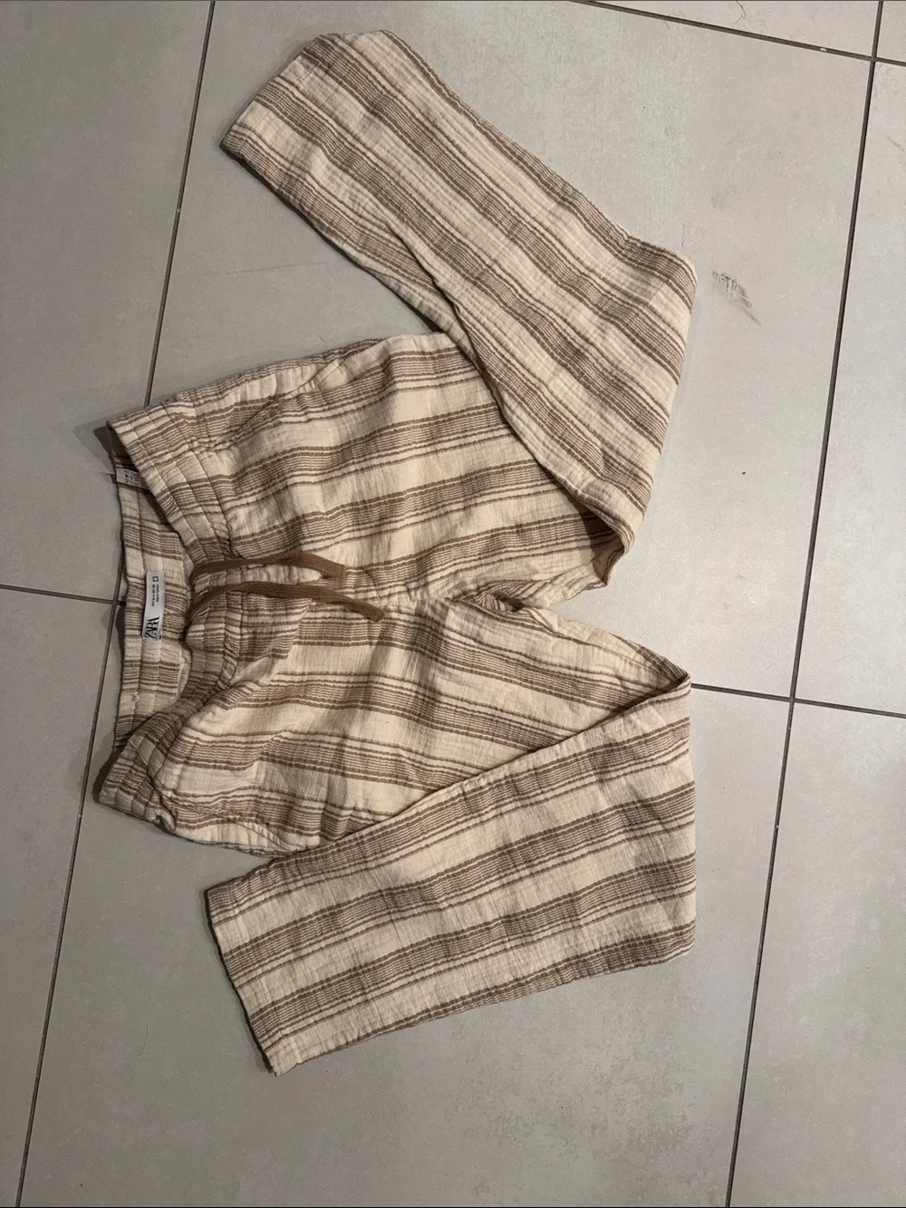 Zara Cream Striped Drawstring Joggers